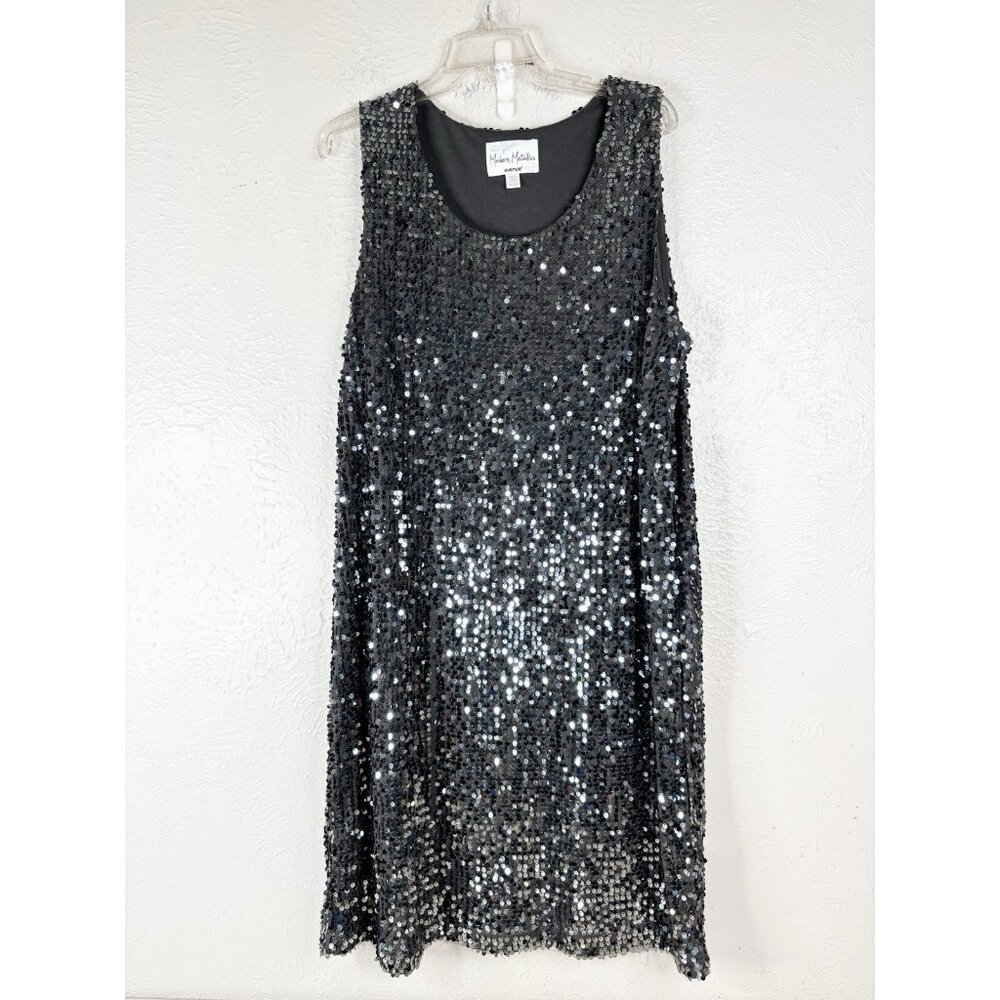 Modern Metallics Avenue Sz 18/20 Black Full Sequin Stretch Comfy Tank Dress EUC